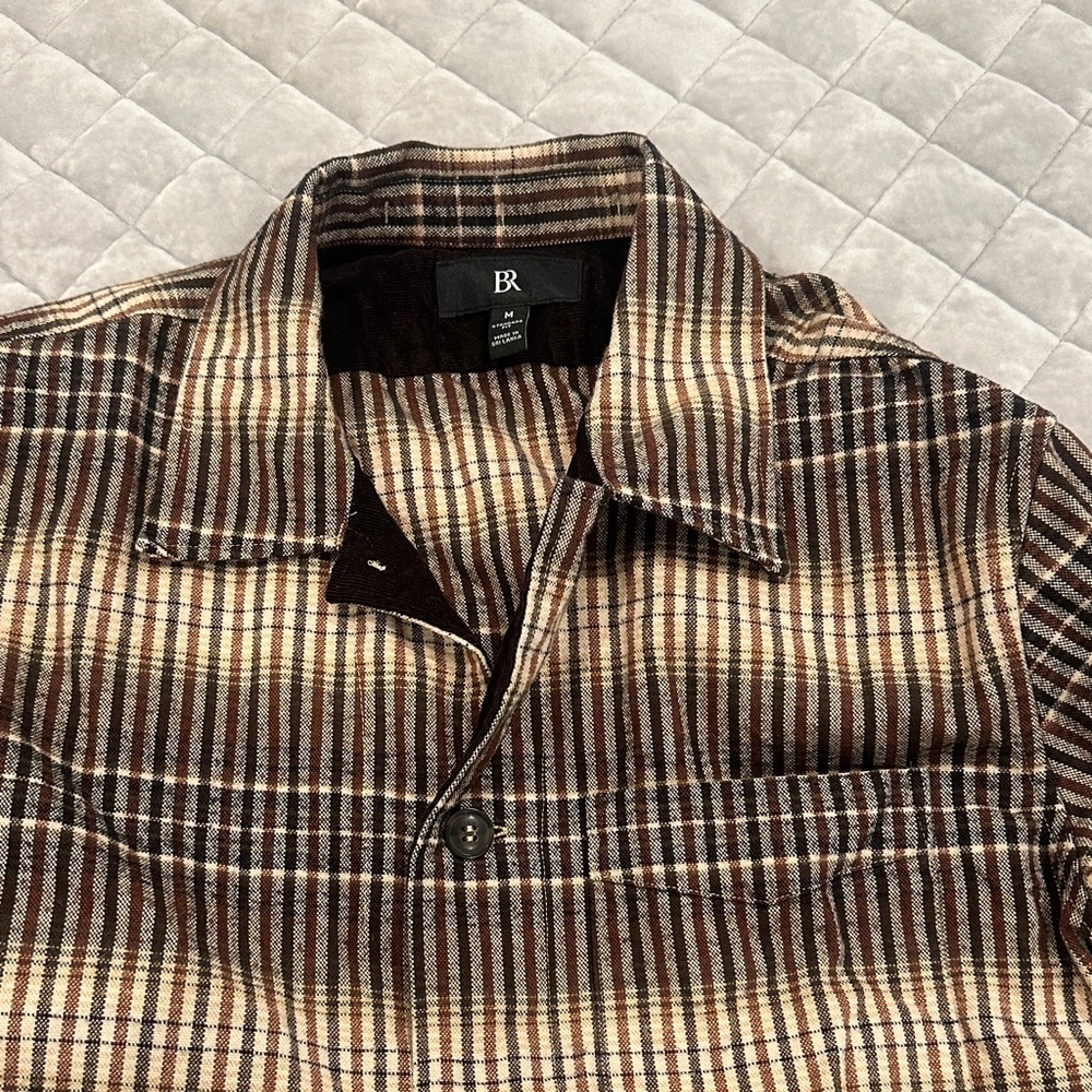 Banana Republic Brown and Cream Plaid Casual Button-Down Shirt